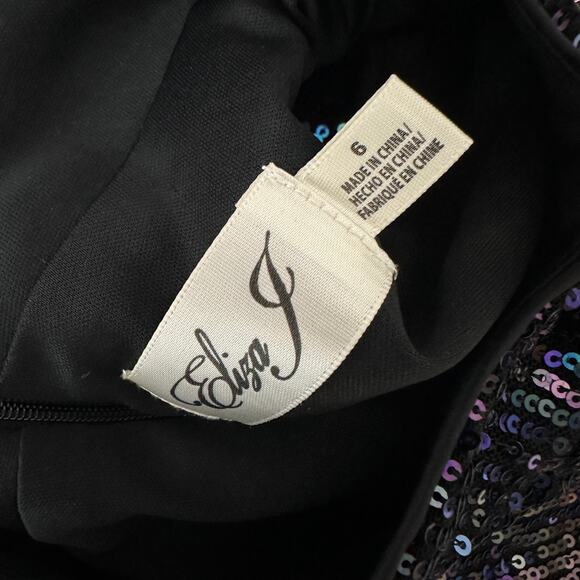 Eliza J Sequined Feather Hem Mini Dress Party Glam Mockneck Sleeveless US 6 NWT - Picture 8 of 13